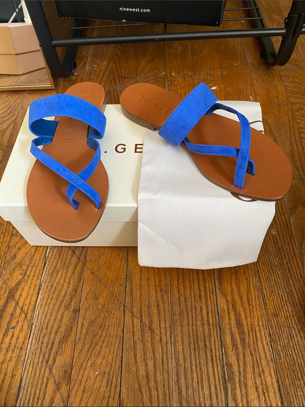 M. Gemi Cobalt Blue Suede Cross-Strap Slide Sandals
